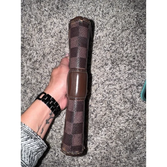 Louis Vuitton Damier Ebene Long Wallet Push Lock Clutch Style Brown Checkered - Picture 13 of 16